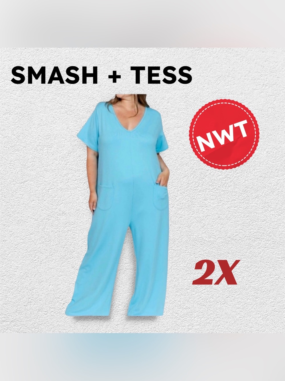 ⬇️🇨🇦🆕NWT SMASH + TESS | 2X | Casual Tropical Breeze terry wide legs romper*